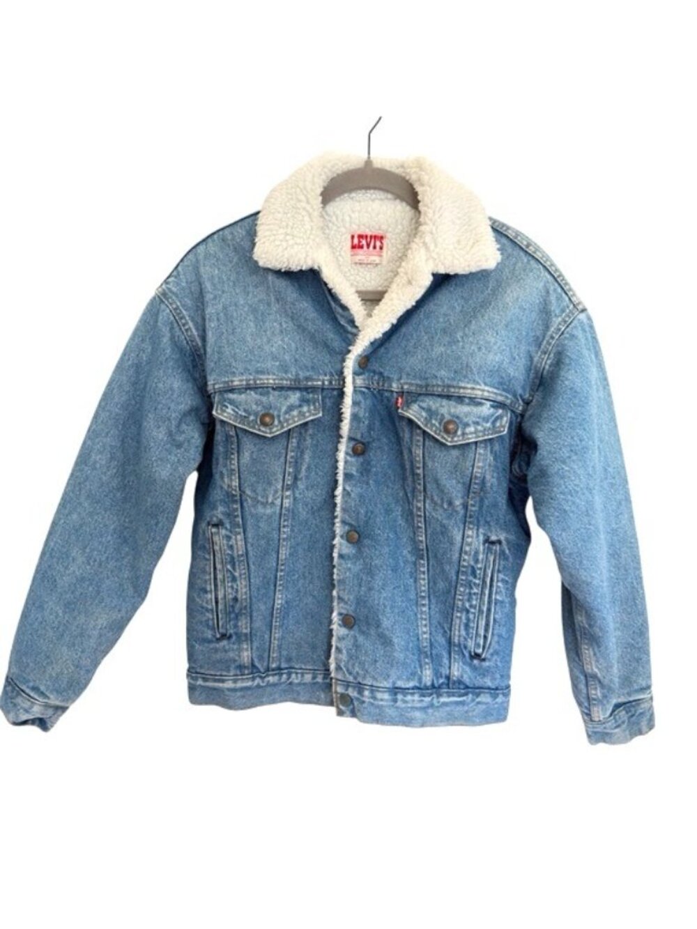Levi's Sherpa Denim Jacket USA Made Vintage XS Trucker Lined Blue - Picture 3 of 16